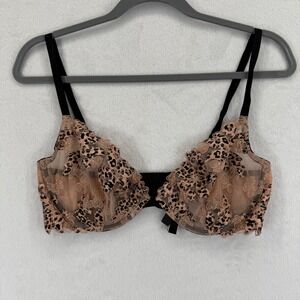Victoria's Secret Low Cut Demi Bra 36D Leopard Floral Lace Sheer Lingerie